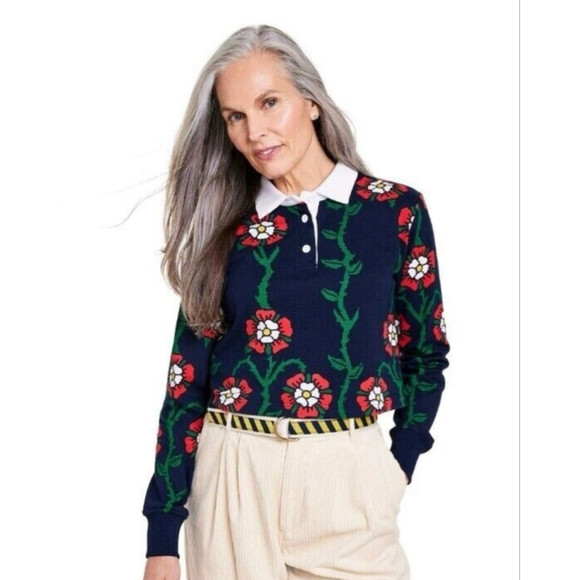 Rowing Blazers Tops - Women's Rowing Blazers x Target Long Sleeve Tee 4X Navy Red Floral